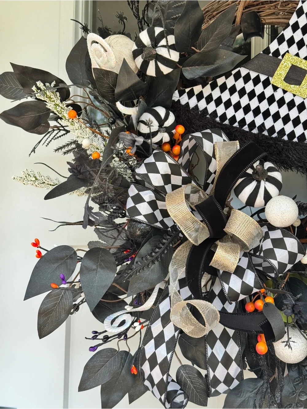 Black & White Harlequin Witch Wreath